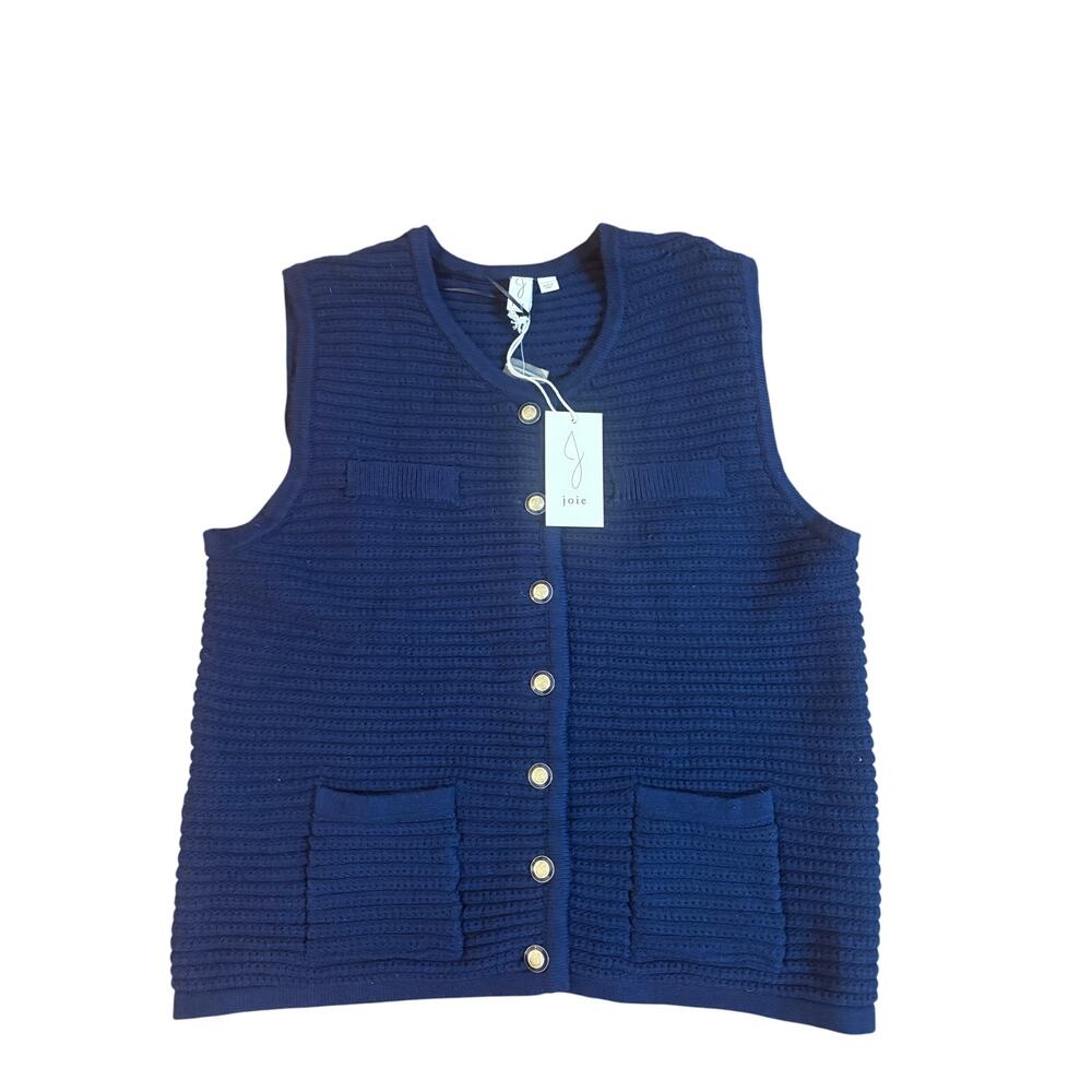 JOIE Navy Textured Knit Button Front Sweater Vest Top Womens 1X NWT
